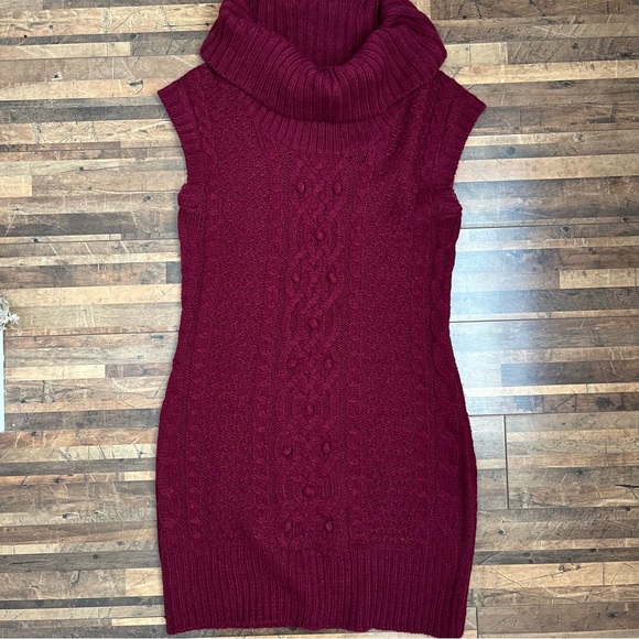 J.J. Basics Cable Knit Cowl Neck Cap Sleeve Sweater Dress Burgundy Sz L - Picture 15 of 16